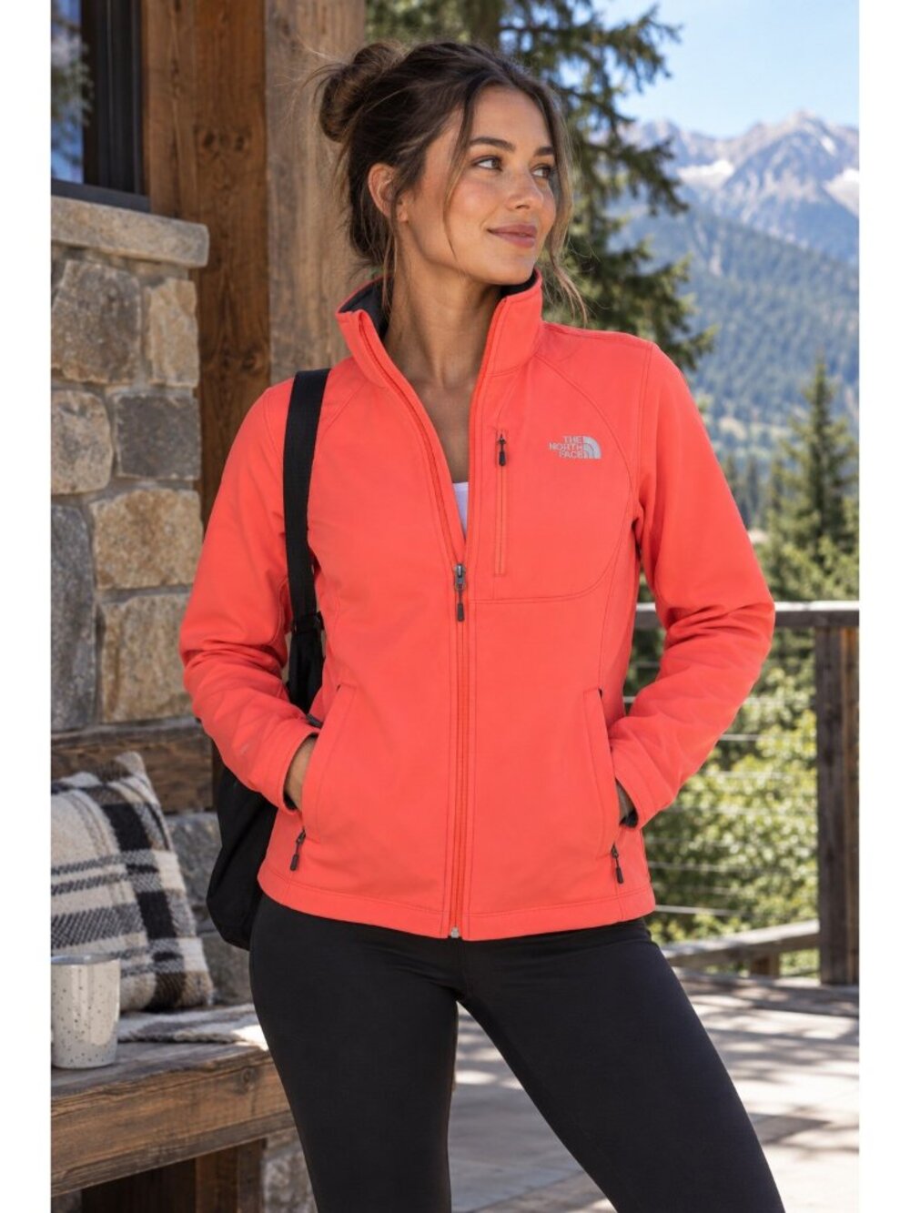 The North Face TNF Apex Soft Shell Coat Jacket Women Orange/Coral Full Zip S